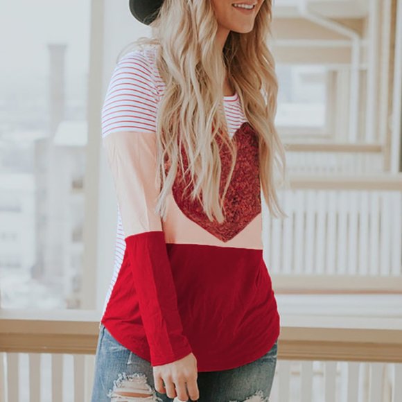 Sequin Heart Striped Shirt Valentines Day - Picture 4 of 7